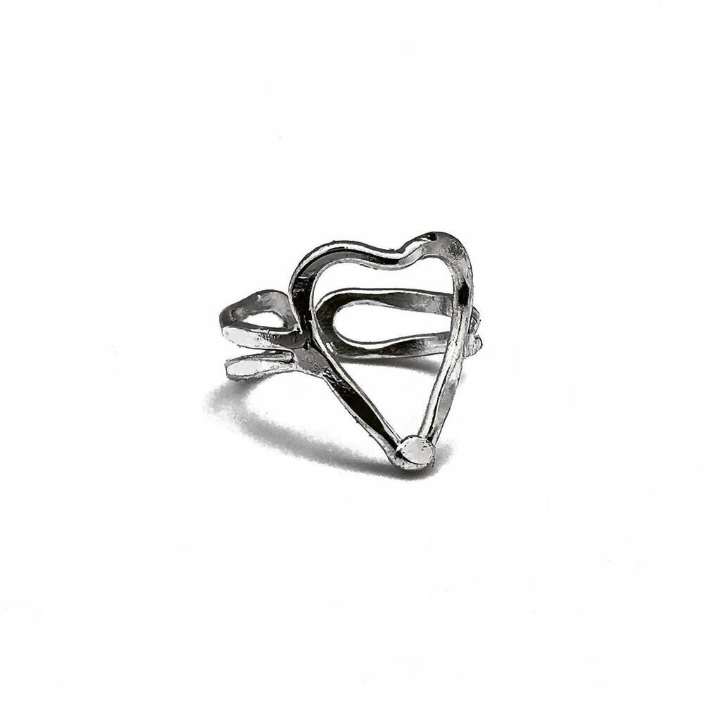 NEW ANJU women's open heart adjustable layering ring in silver
